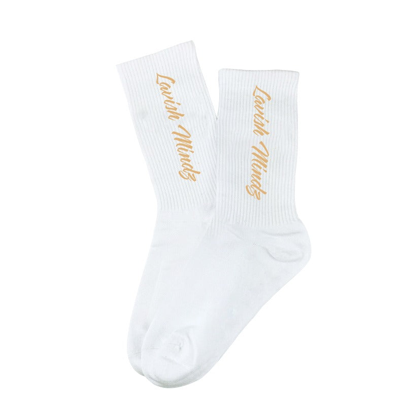 Lavish Mindz Socks “White w/Orange”